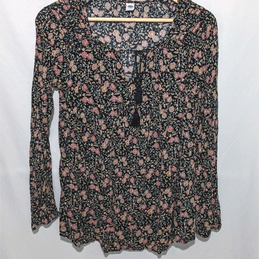 Gap Women’s Medium Blouse Floral Black Ruffled Bohemian Garden Summer